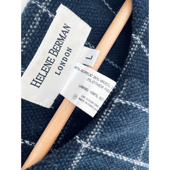 HELENE BERMAN LONDON 🍁 WOOL BLEND KIMONO COAT NAVY & WHITE LARGE CHECK - Picture 8 of 15